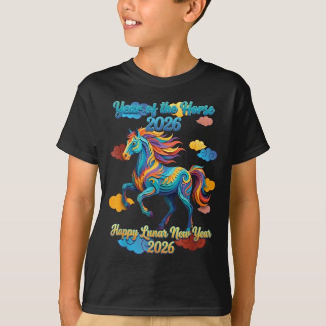 Happy Lunar New Year Colorful Horse  T-Shirt (Front)