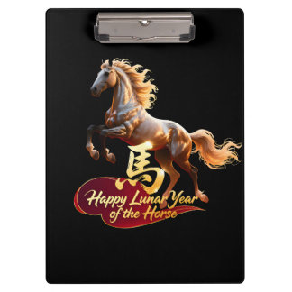 Happy Lunar New Year Majestic Golden Horse  Clipboard