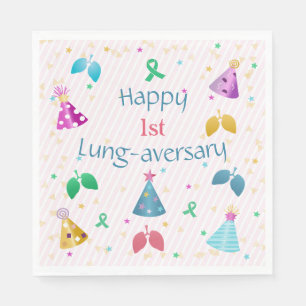 Happy Lung-aversary Party Pink Stripe Napkin