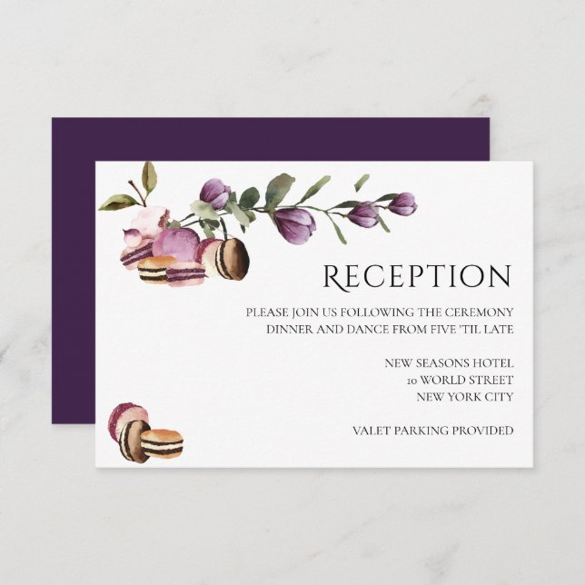Happy Macaron | Elegant Violet Floral Modern Invitation (Front/Back)
