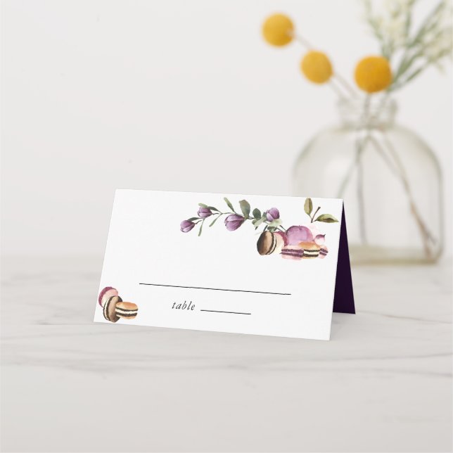 Happy Macaron | Elegant Violet Floral Modern Place Card (Front)