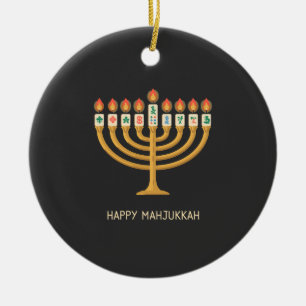 Happy MahJukkah Menorah Hanukkah Mahjong Ceramic Tree Decoration