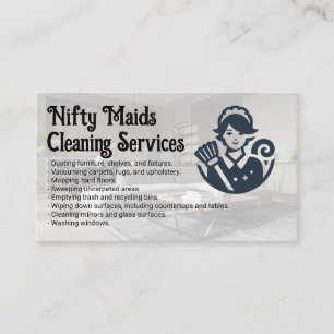 Happy Maid with Feather Duster Cleaning Services Business Card