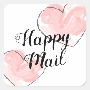 Happy Mail handwritten text soft watercolor heart Square Sticker