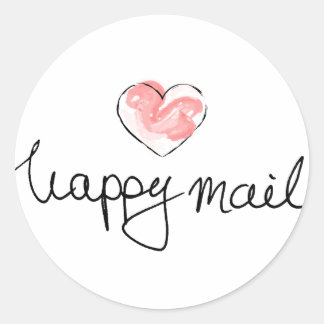 Happy mail round business stickers with red heart