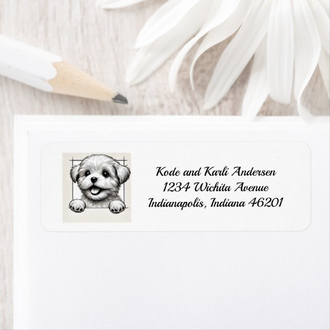Happy Maltese Return Address Label (Insitu)