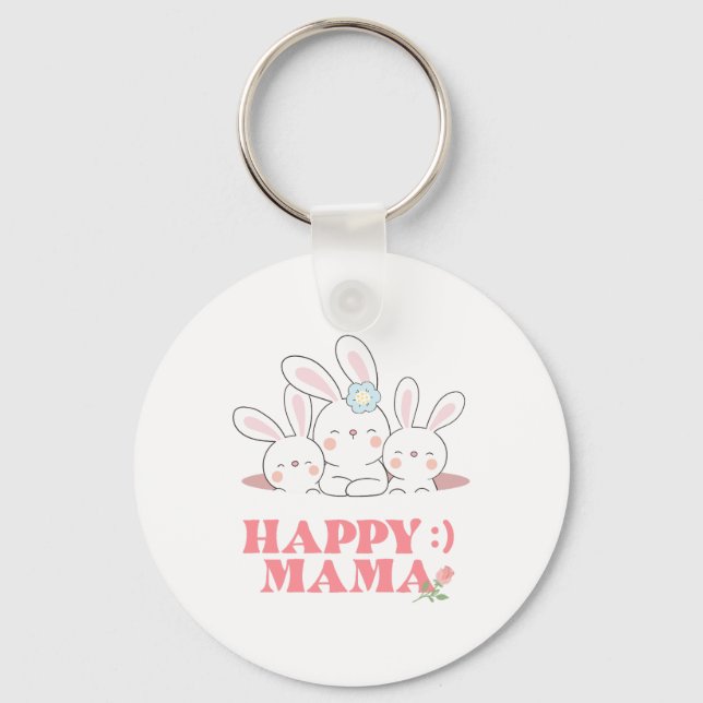Happy Mama Bunny Rabbit   Key Ring (Front)