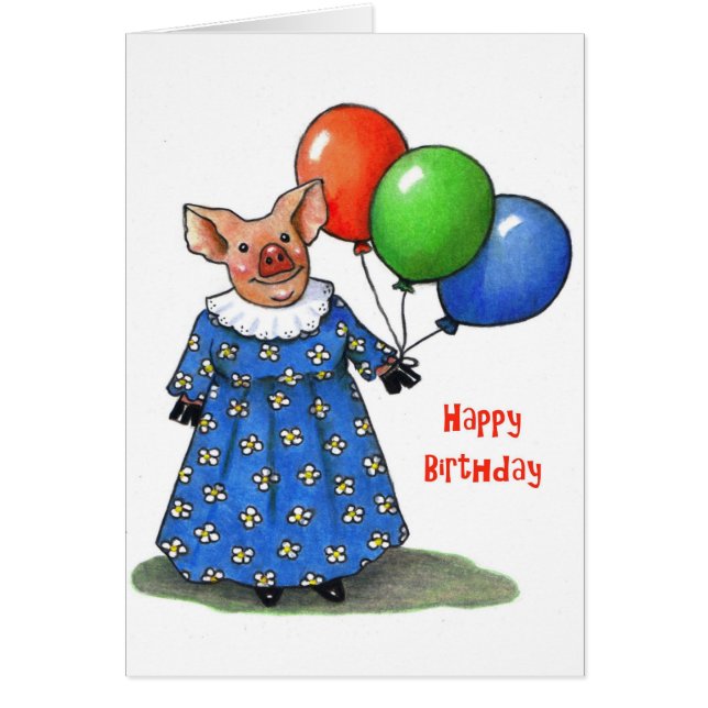 Happy Mama Pig With Balloons: Colour Pencil (Front)