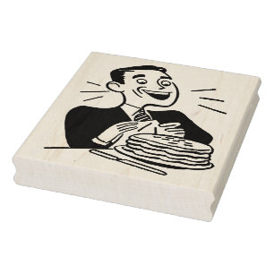 Happy Man With Pancakes Retro Rubber Art Stamp