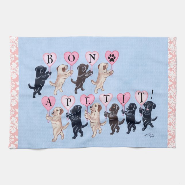 Happy Marching Labradors Painting Tea Towel (Horizontal)