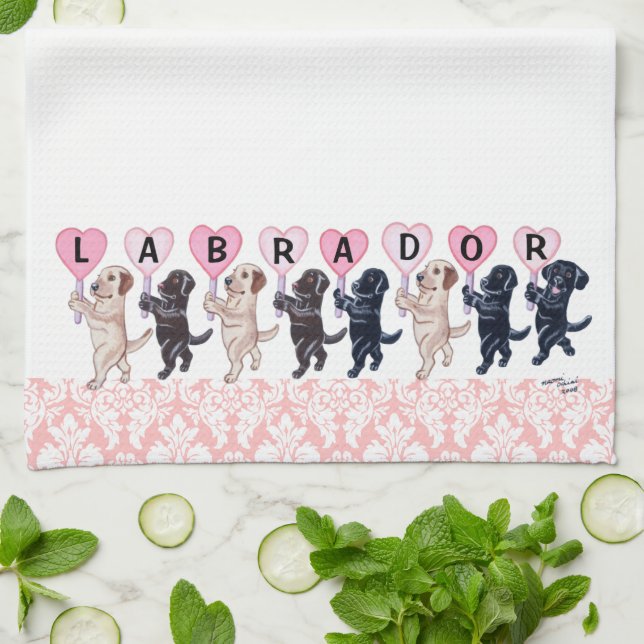 Happy Marching Labradors Painting Tea Towel (Folded)