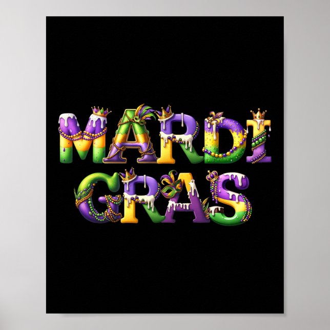 Happy Mardi Gras 2025 New Orleans Fleur De Lis Mas Poster (Front)