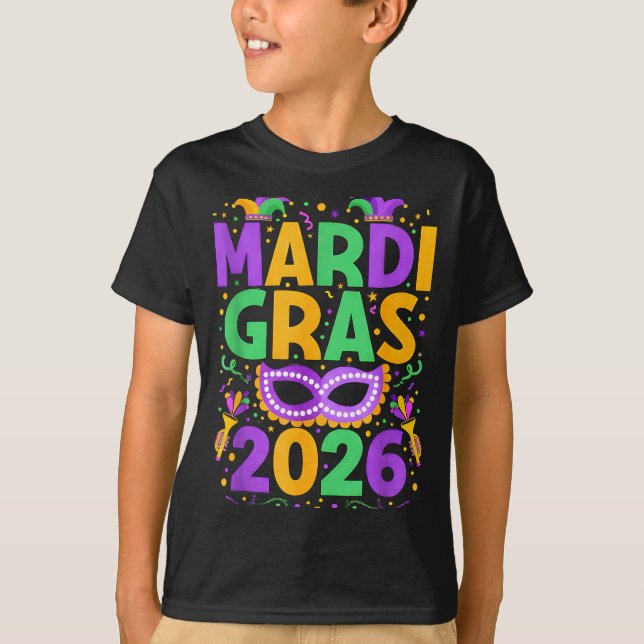 Happy Mardi Gras 2026 Costume New Orleans Matching T-Shirt (Front)