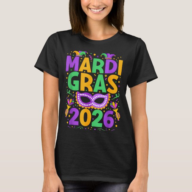 Happy Mardi Gras 2026 Costume New Orleans Matching T-Shirt (Front)