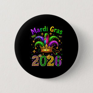 Happy Mardi Gras 2026 Jester Hat Men Women Kid Car 6 Cm Round Badge