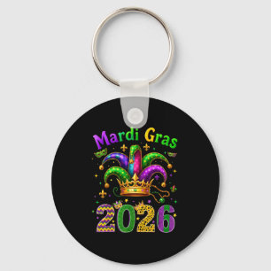 Happy Mardi Gras 2026 Jester Hat Men Women Kid Car Key Ring