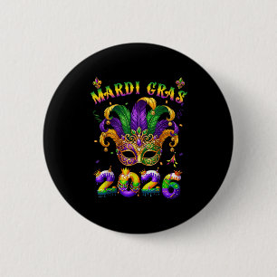 Happy Mardi Gras 2026 Jester Hat New Orleans Men W 6 Cm Round Badge