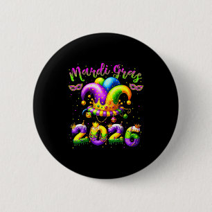 Happy Mardi Gras 2026 Jester Hat New Orleans Men W 6 Cm Round Badge