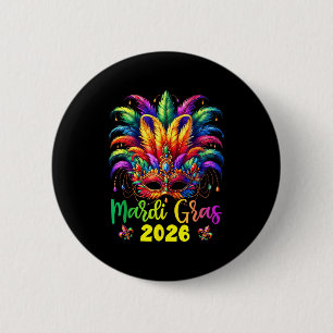 Happy Mardi Gras 2026 Jester Hat New Orleans Men W 6 Cm Round Badge