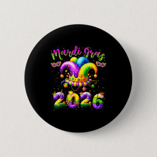 Happy Mardi Gras 2026 Jester Hat New Orleans Men W 6 Cm Round Badge