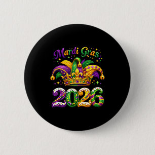 Happy Mardi Gras 2026 Jester Hat New Orleans Men W 6 Cm Round Badge