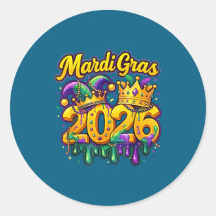 Happy Mardi Gras 2026 Jester Hat New Orleans Men W Classic Round Sticker