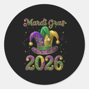 Happy Mardi Gras 2026 Jester Hat New Orleans Men W Classic Round Sticker