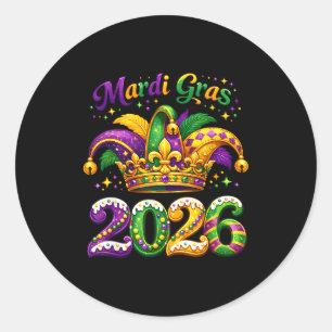 Happy Mardi Gras 2026 Jester Hat New Orleans Men W Classic Round Sticker