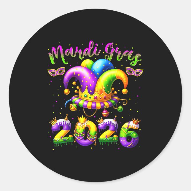 Happy Mardi Gras 2026 Jester Hat New Orleans Men W Classic Round Sticker (Front)