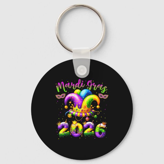 Happy Mardi Gras 2026 Jester Hat New Orleans Men W Key Ring (Front)