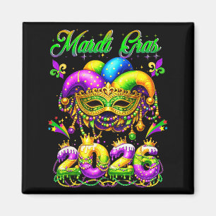 Happy Mardi Gras 2026 Jester Hat New Orleans Men W Magnet