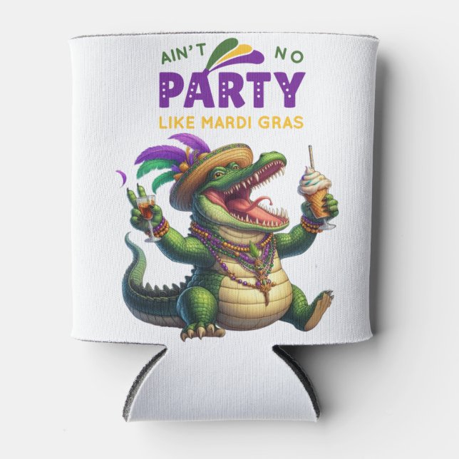 Happy Mardi Gras Alligator Can Cooler (Front)