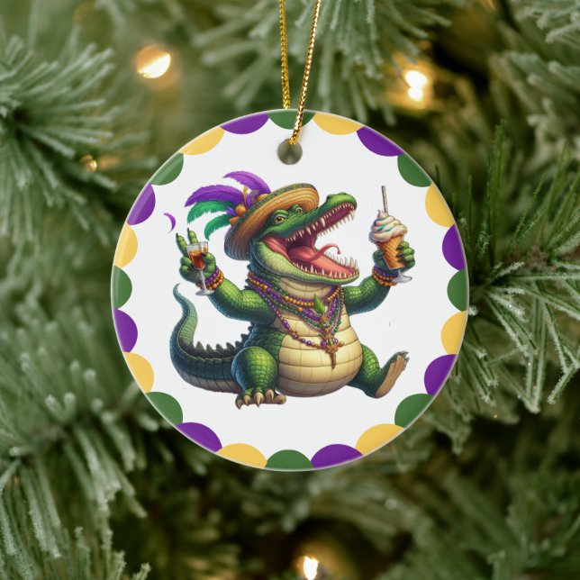 Happy Mardi Gras Alligator Ceramic Tree Decoration (Tree)