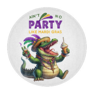 Happy Mardi Gras Alligator Cutting Board