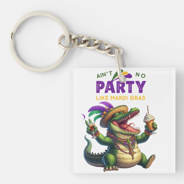 Happy Mardi Gras Alligator Key Ring (Front)