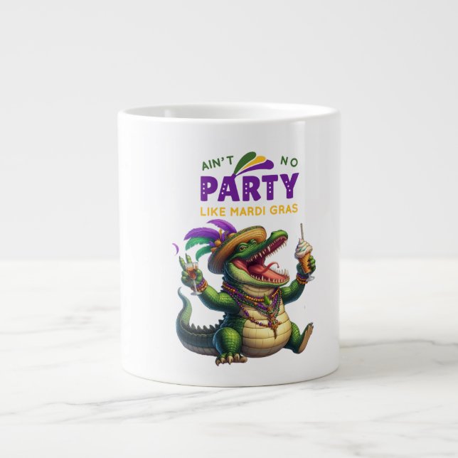Happy Mardi Gras Alligator Large Coffee Mug (Front)