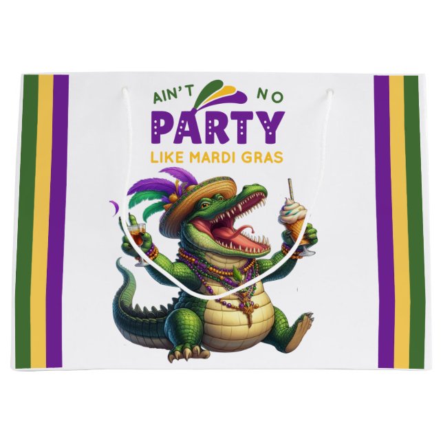 Happy Mardi Gras Alligator Large Gift Bag (Front)