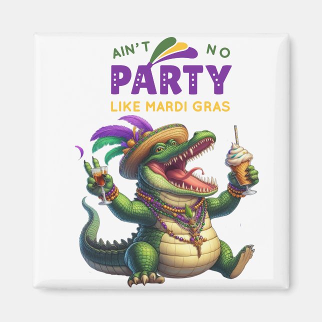 Happy Mardi Gras Alligator Magnet (Front)