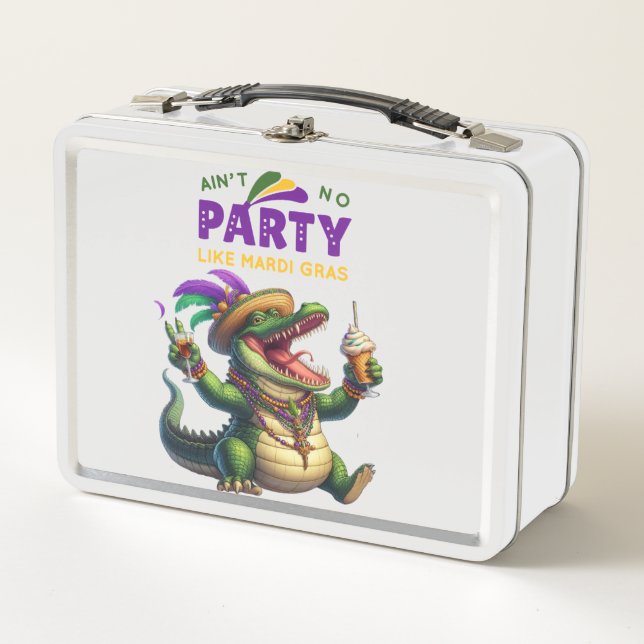 Happy Mardi Gras Alligator Metal Lunch Box (Front)