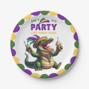 Happy Mardi Gras Alligator Paper Plate