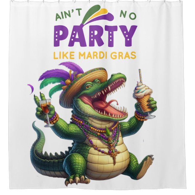 Happy Mardi Gras Alligator Shower Curtain (Front)