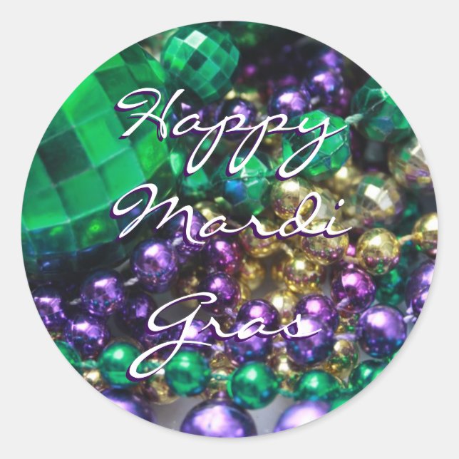 Happy Mardi Gras Bead Throws Custom Round Seals (Front)