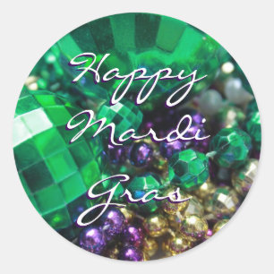 Happy Mardi Gras Bead Throws Custom Round Stickers