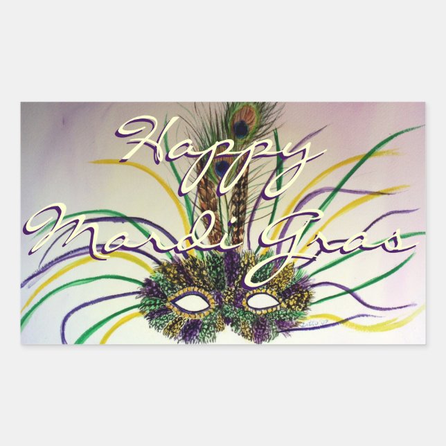 Happy Mardi Gras Bead Throws Feather Mask Stickers (Front)