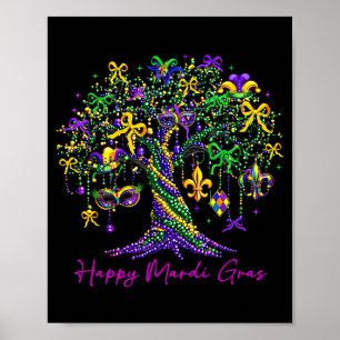 Happy Mardi Gras Bead Tree Carnival Women Men Kid  Poster