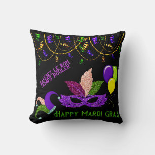 Happy Mardi Gras Beads Mask Celebration Cushion