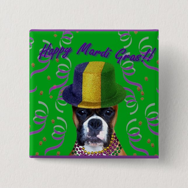 Happy Mardi Gras Boxer button (Front)