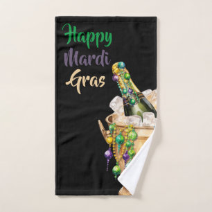 Happy Mardi Gras Bubbles and Beads Hand Towel