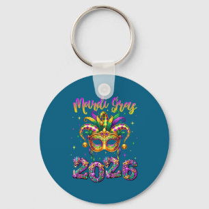 Happy Mardi Gras Carnival 2026 Jester Hat Men Wome Key Ring