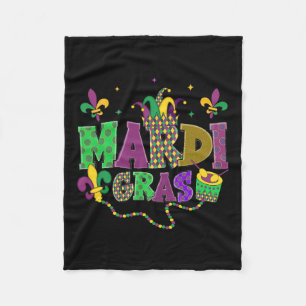 Happy Mardi Gras Carnival Fat Tuesday Fleur De Lis Fleece Blanket